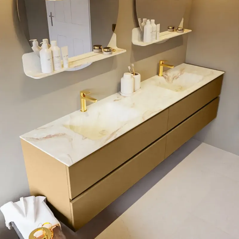 Mondiaz Vica DLux badmeubel 200cm oro 4 lades met wastafel frappe dubbel 2 kraangaten Merkproduct