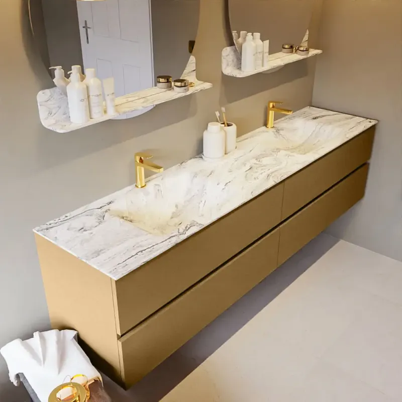 Mondiaz Vica DLux badmeubel 200cm oro 4 lades met wastafel glace dubbel 2 kraangaten Lage Prijs