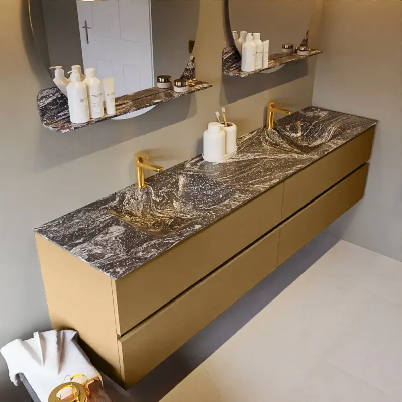 Mondiaz Vica DLux badmeubel 200cm oro 4 lades met wastafel lava dubbel 2 kraangaten Op = Op