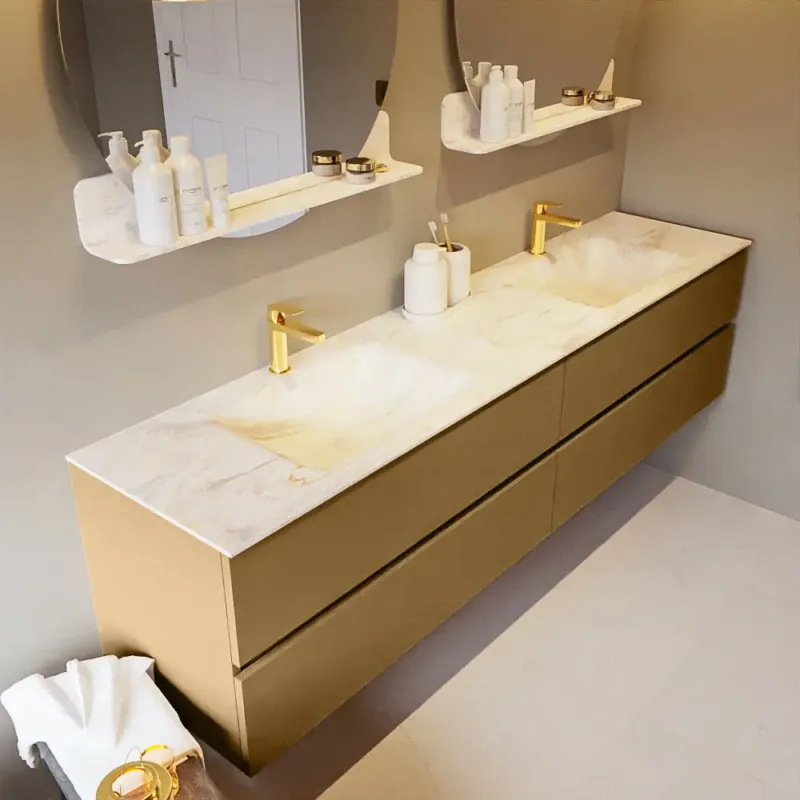 Mondiaz Vica DLux badmeubel 200cm oro 4 lades met wastafel ostra dubbel 2 kraangaten Beperkt Aanbod