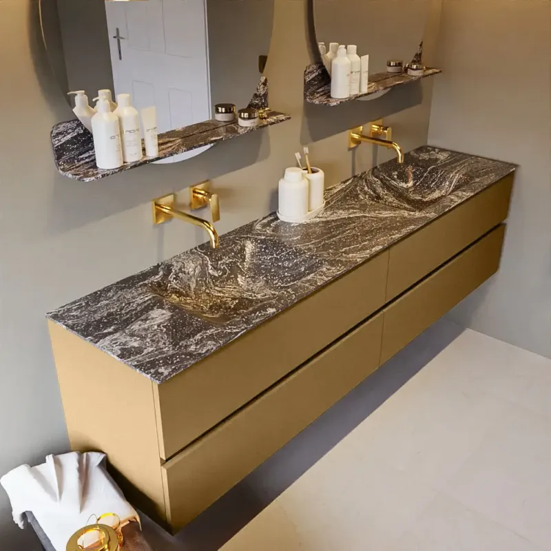 Nu Kopen Mondiaz Vica DLux badmeubel 200cm oro 4 lades met wastafel lava dubbel zonder kraangat