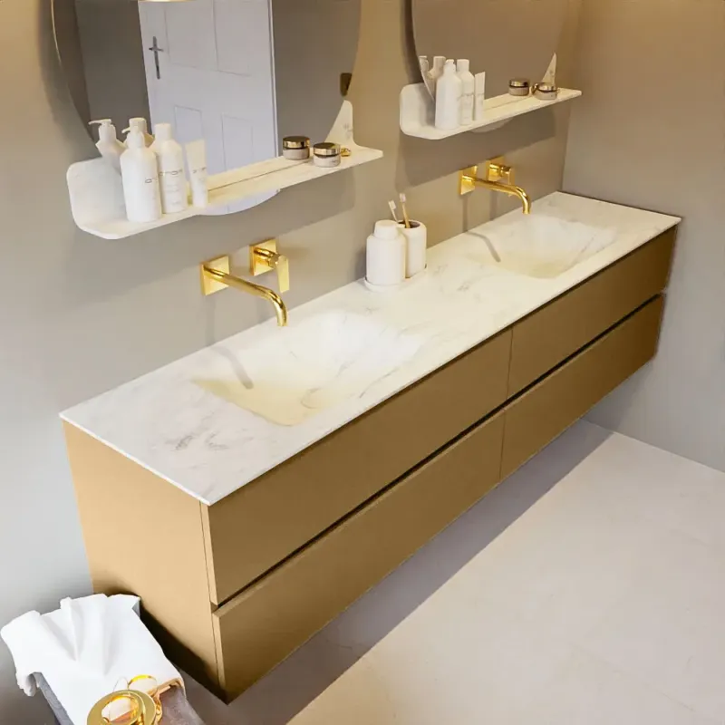 Mondiaz Vica DLux badmeubel 200cm oro 4 lades met wastafel opalo dubbel zonder kraangat Uitverkoop