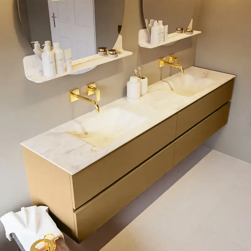 Mondiaz Vica DLux badmeubel 200cm oro 4 lades met wastafel ostra dubbel zonder kraangat Speciale Aanbieding