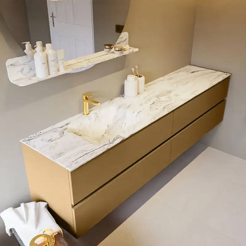 Mondiaz Vica DLux badmeubel 200cm oro 4 lades met wastafel glace links 1 kraangat Goedkoop