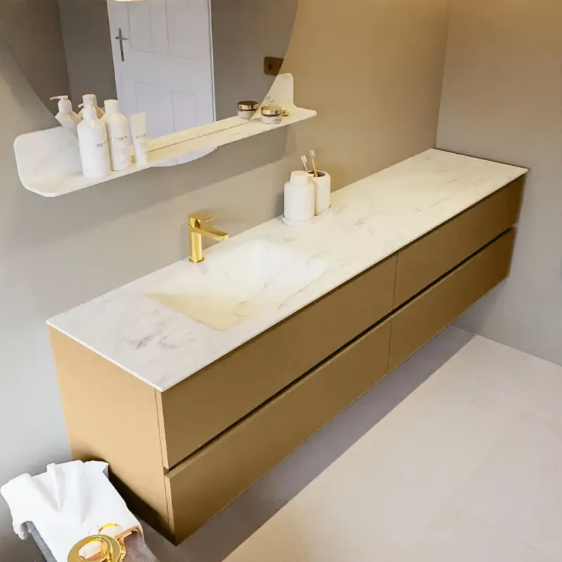 Mondiaz Vica DLux badmeubel 200cm oro 4 lades met wastafel opalo links 1 kraangat Betrouwbaar