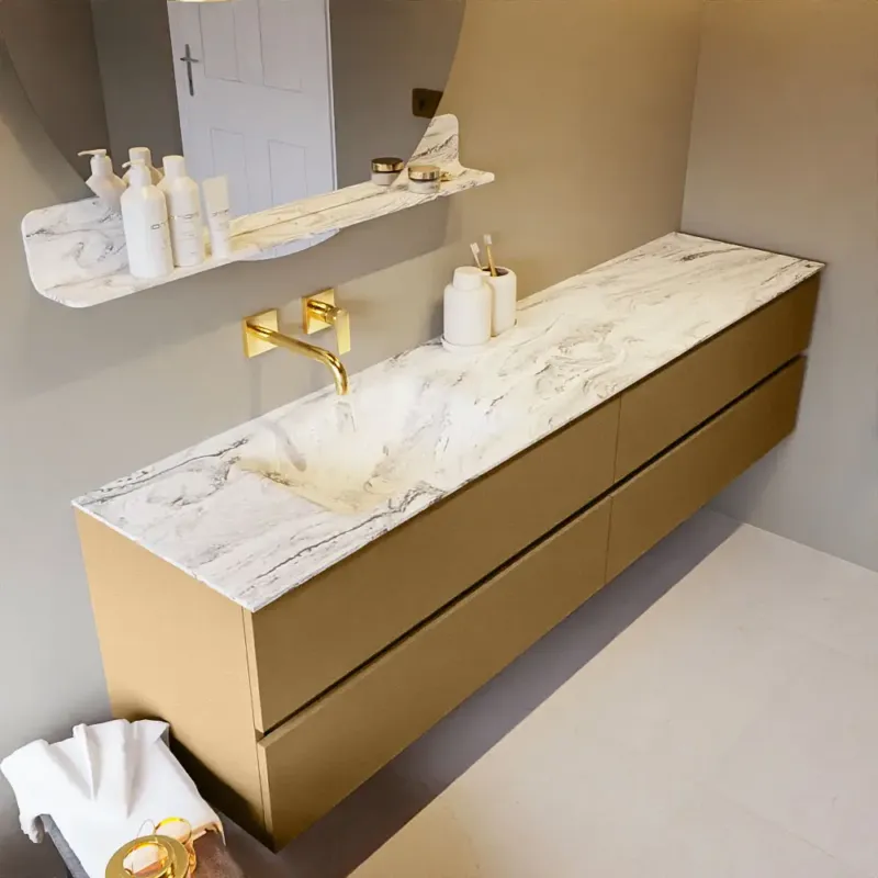 Mondiaz Vica DLux badmeubel 200cm oro 4 lades met wastafel glace links zonder kraangat Merkproduct