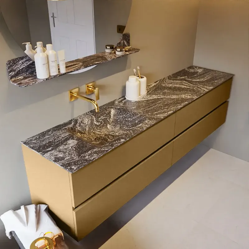 Mondiaz Vica DLux badmeubel 200cm oro 4 lades met wastafel lava links zonder kraangat Direct Verzonden