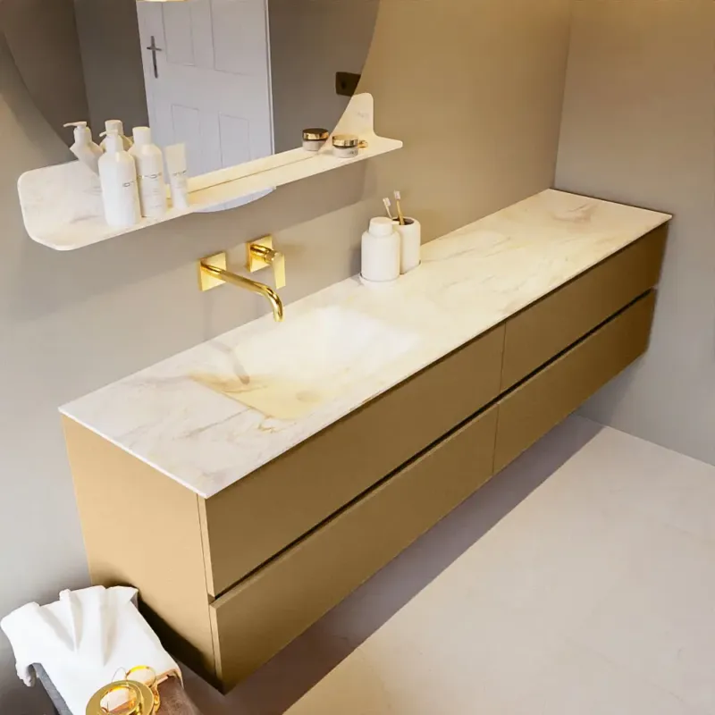 Mondiaz Vica DLux badmeubel 200cm oro 4 lades met wastafel ostra links zonder kraangat Goedkoop