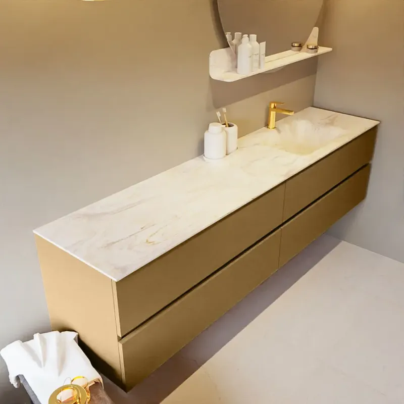 Mondiaz Vica DLux badmeubel 200cm oro 4 lades met wastafel ostra rechts 1 kraangat Favoriet