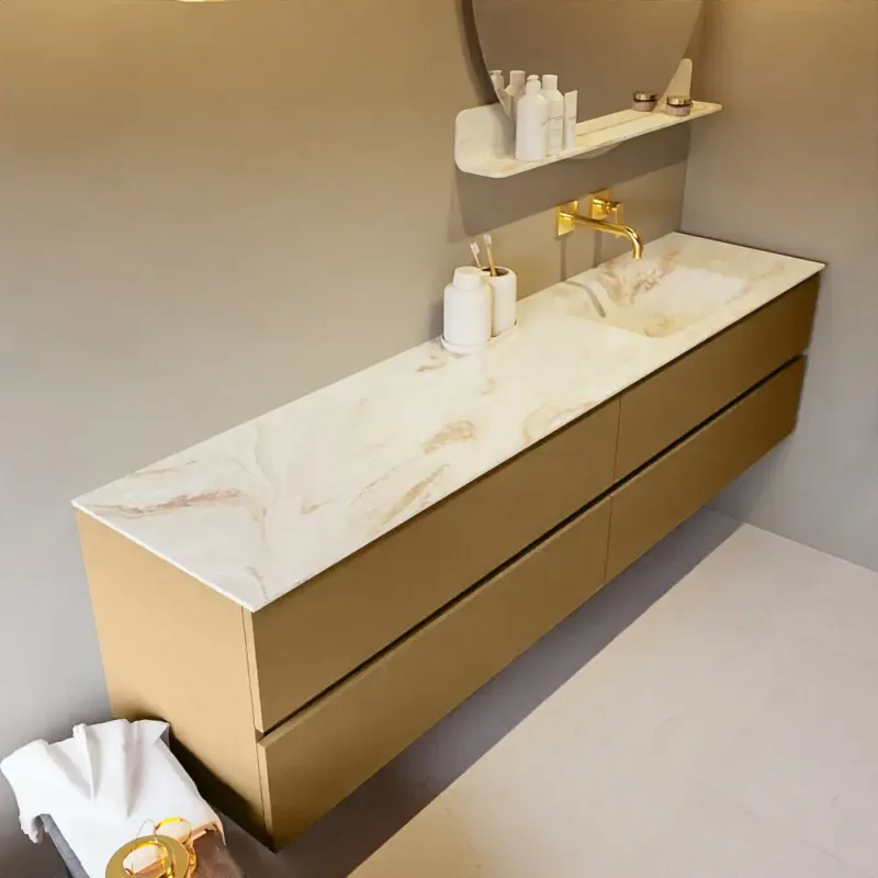 Mondiaz Vica DLux badmeubel 200cm oro 4 lades met wastafel frappe rechts zonder kraangat Goedkoop