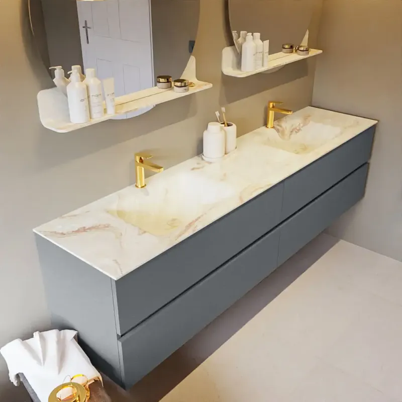 Voordeelprijs Mondiaz Vica DLux badmeubel 200cm plata 4 lades met wastafel frappe dubbel 2 kraangaten
