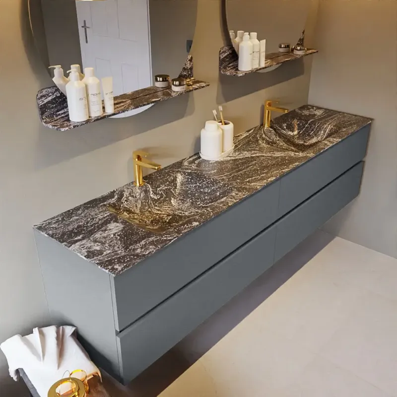 Mondiaz Vica DLux badmeubel 200cm plata 4 lades met wastafel lava dubbel 2 kraangaten Merkproduct