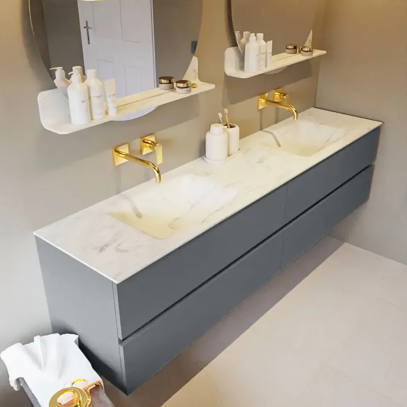Mondiaz Vica DLux badmeubel 200cm plata 4 lades met wastafel opalo dubbel zonder kraangat Merkproduct