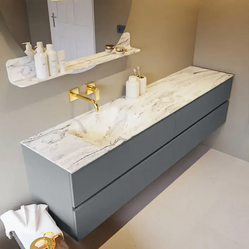 Must-Have Mondiaz Vica DLux badmeubel 200cm plata 4 lades met wastafel glace links zonder kraangat