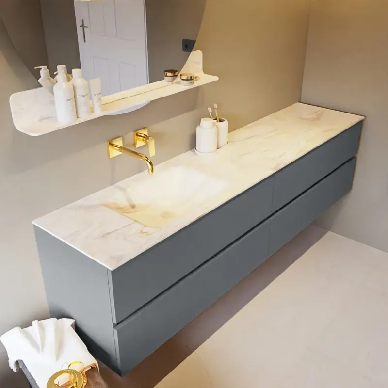 Voordeelprijs Mondiaz Vica DLux badmeubel 200cm plata 4 lades met wastafel ostra links zonder kraangat