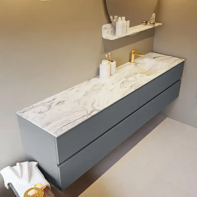 Mondiaz Vica DLux badmeubel 200cm plata 4 lades met wastafel glace rechts 1 kraangat Bestel Nu