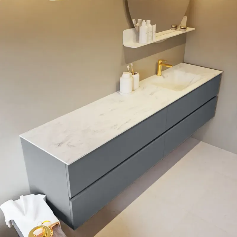 Mondiaz Vica DLux badmeubel 200cm plata 4 lades met wastafel opalo rechts 1 kraangat Direct Beschikbaar