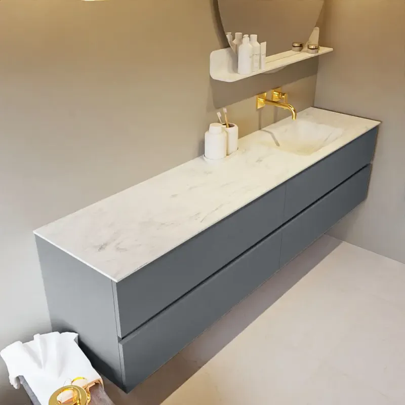 Mondiaz Vica DLux badmeubel 200cm plata 4 lades met wastafel opalo rechts zonder kraangat Betaalbaar
