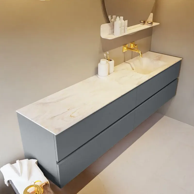 Mondiaz Vica DLux badmeubel 200cm plata 4 lades met wastafel ostra rechts zonder kraangat Actieprijs
