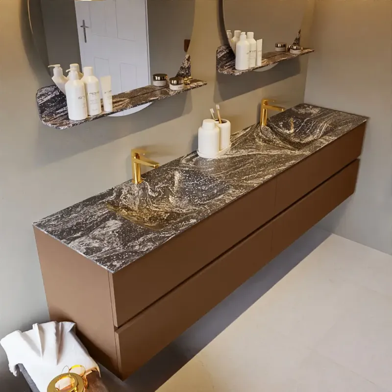 Mondiaz Vica DLux badmeubel 200cm rust 4 lades met wastafel lava dubbel 2 kraangaten Lage Kosten
