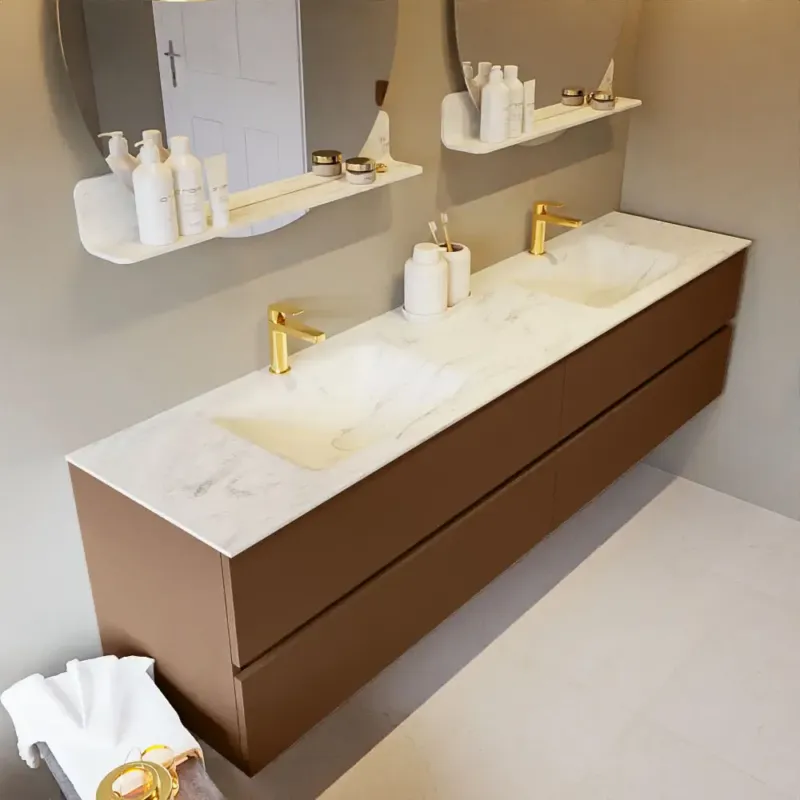 Must-Have Mondiaz Vica DLux badmeubel 200cm rust 4 lades met wastafel opalo dubbel 2 kraangaten