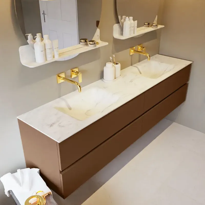 Mondiaz Vica DLux badmeubel 200cm rust 4 lades met wastafel opalo dubbel zonder kraangat Speciale Aanbieding