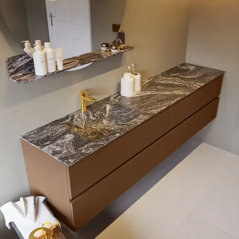 Mondiaz Vica DLux badmeubel 200cm rust 4 lades met wastafel lava links 1 kraangat Bestel Nu