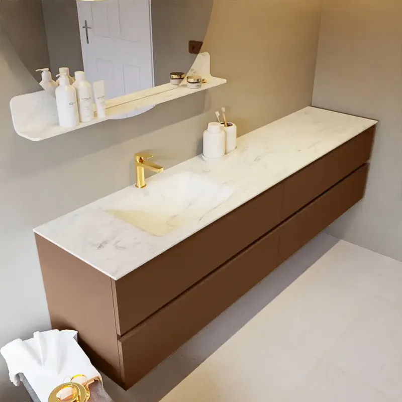 Nu Kopen Mondiaz Vica DLux badmeubel 200cm rust 4 lades met wastafel opalo links 1 kraangat