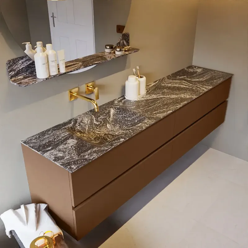 Mondiaz Vica DLux badmeubel 200cm rust 4 lades met wastafel lava links zonder kraangat Actieprijs
