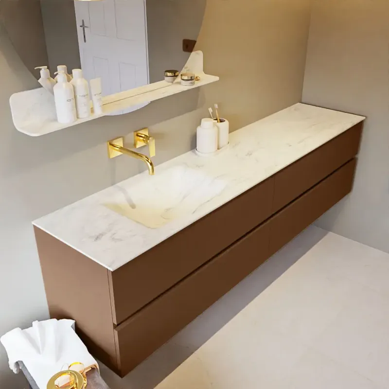 Mondiaz Vica DLux badmeubel 200cm rust 4 lades met wastafel opalo links zonder kraangat Speciale Aanbieding