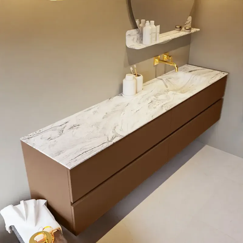 Mondiaz Vica DLux badmeubel 200cm rust 4 lades met wastafel glace rechts zonder kraangat Koopje