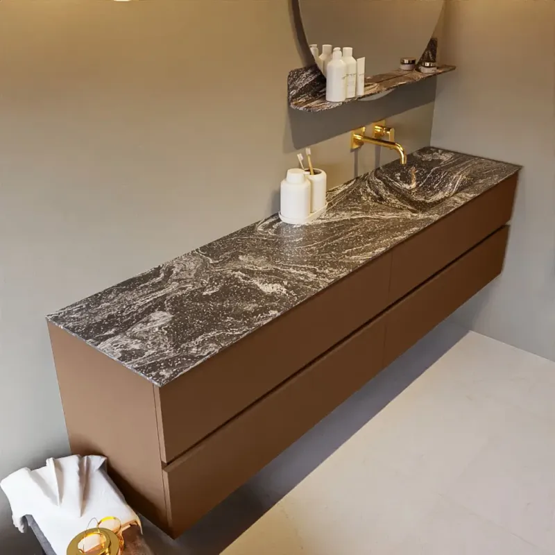 Uitverkoop Mondiaz Vica DLux badmeubel 200cm rust 4 lades met wastafel lava rechts zonder kraangat