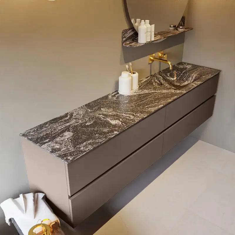 Mondiaz Vica DLux badmeubel 200cm smoke 4 lades met wastafel lava rechts zonder kraangat Must-Have