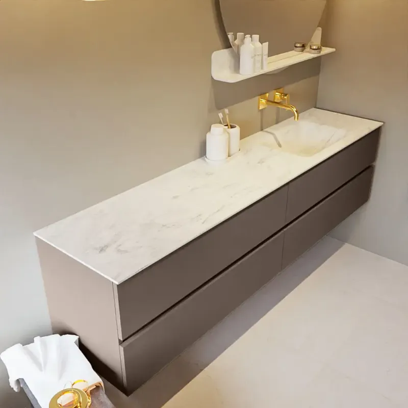 Mondiaz Vica DLux badmeubel 200cm smoke 4 lades met wastafel opalo rechts zonder kraangat Must-Have