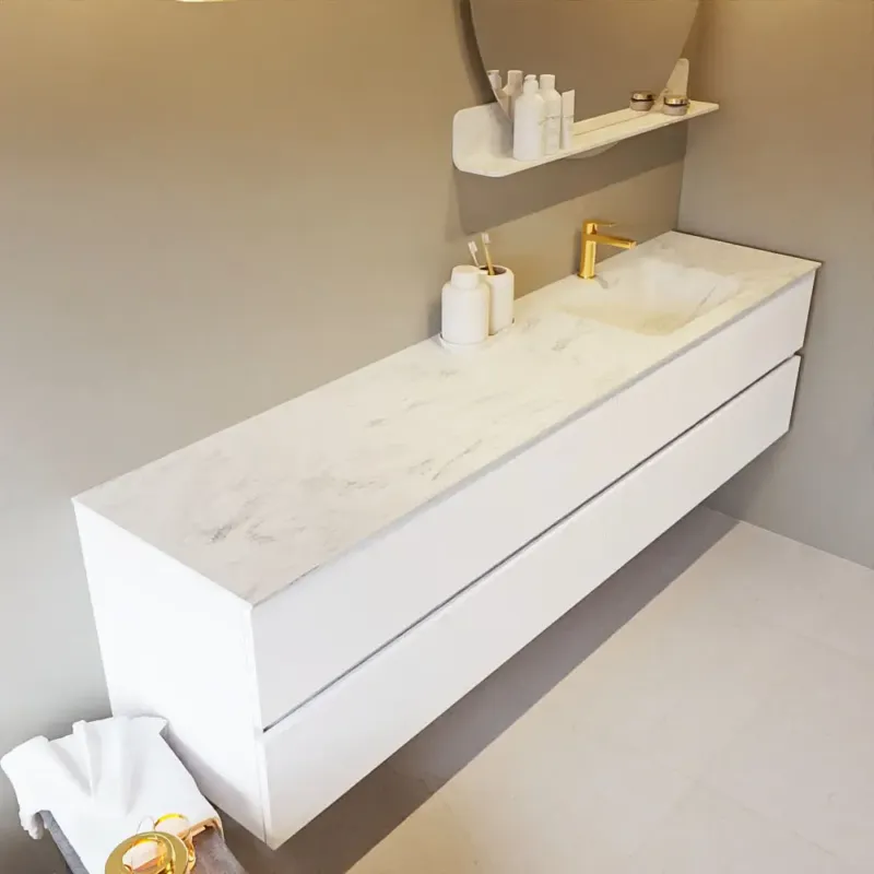 Mondiaz Vica DLux badmeubel 200cm talc 4 lades met wastafel opalo rechts 1 kraangat Shop Nu