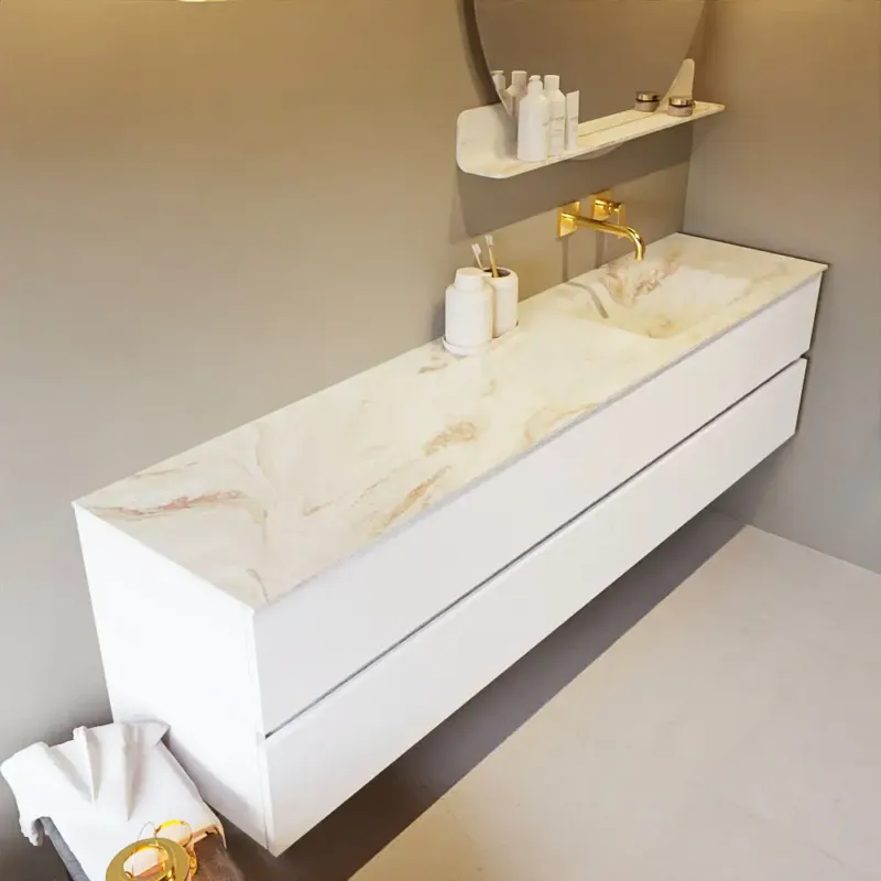 Mondiaz Vica DLux badmeubel 200cm talc 4 lades met wastafel frappe rechts zonder kraangat Gereduceerde Prijs