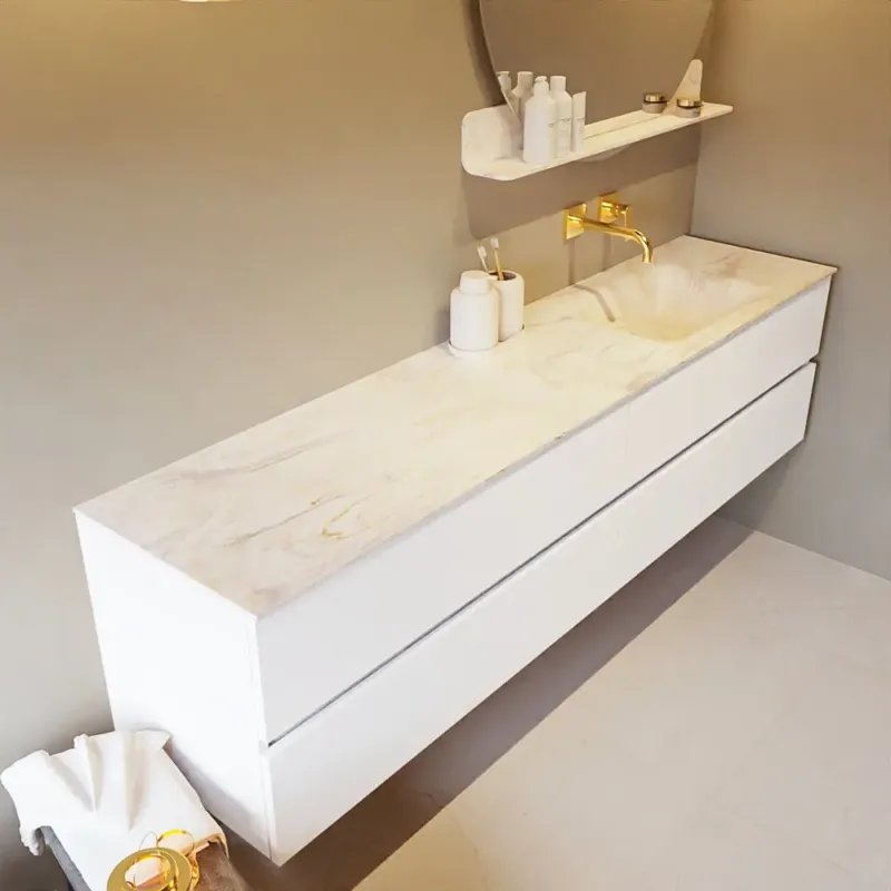 Mondiaz Vica DLux badmeubel 200cm talc 4 lades met wastafel ostra rechts zonder kraangat Flitsaanbieding