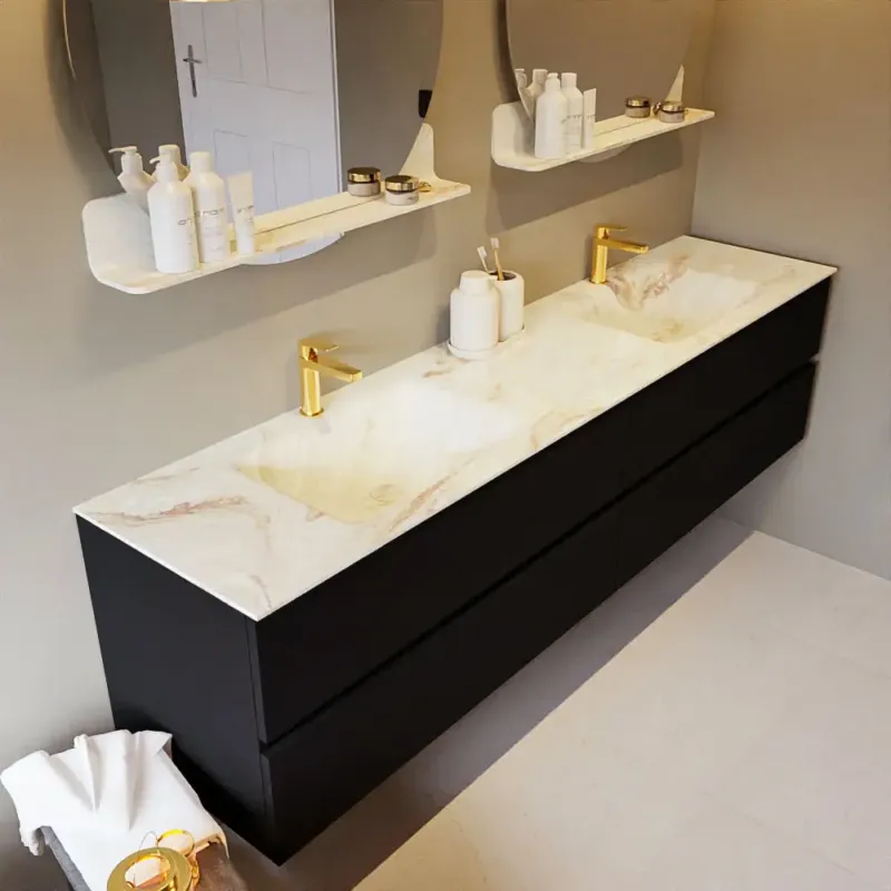Mondiaz Vica DLux badmeubel 200cm urban 4 lades met wastafel frappe dubbel 2 kraangaten Direct Beschikbaar