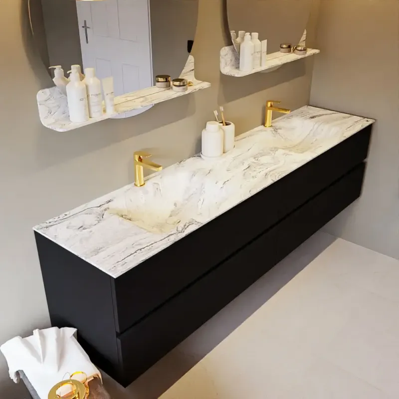 Mondiaz Vica DLux badmeubel 200cm urban 4 lades met wastafel glace dubbel 2 kraangaten Nu Kopen
