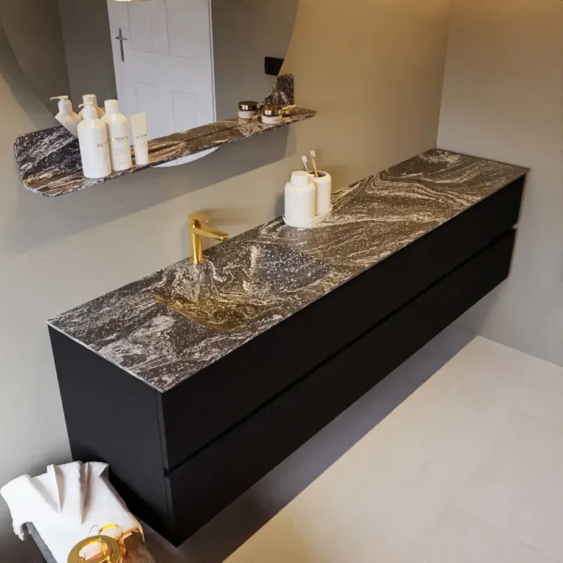 Mondiaz Vica DLux badmeubel 200cm urban 4 lades met wastafel lava links 1 kraangat Actieprijs