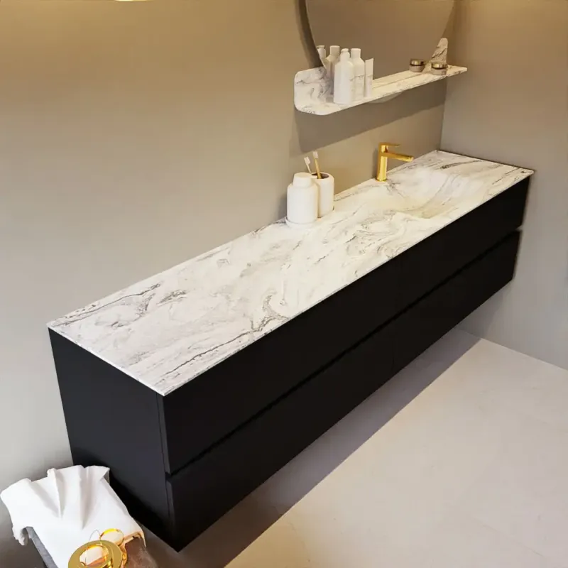 Must-Have Mondiaz Vica DLux badmeubel 200cm urban 4 lades met wastafel glace rechts 1 kraangat