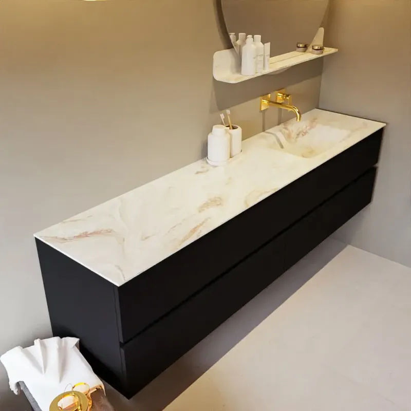 Shop Nu Mondiaz Vica DLux badmeubel 200cm urban 4 lades met wastafel frappe rechts zonder kraangat