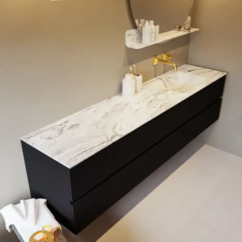 Mondiaz Vica DLux badmeubel 200cm urban 4 lades met wastafel glace rechts zonder kraangat Hoge Kwaliteit