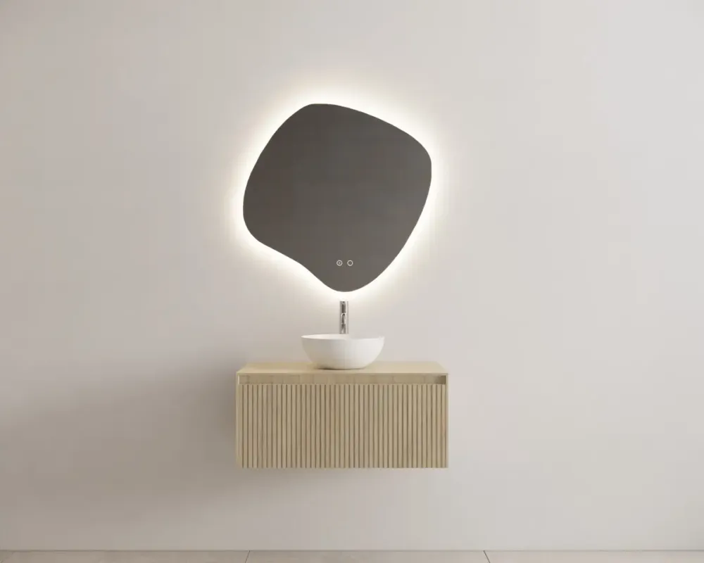 Superprijs Gliss Design Timotheus badmeubel met ribbelfront 70cm corn silk met witte waskom