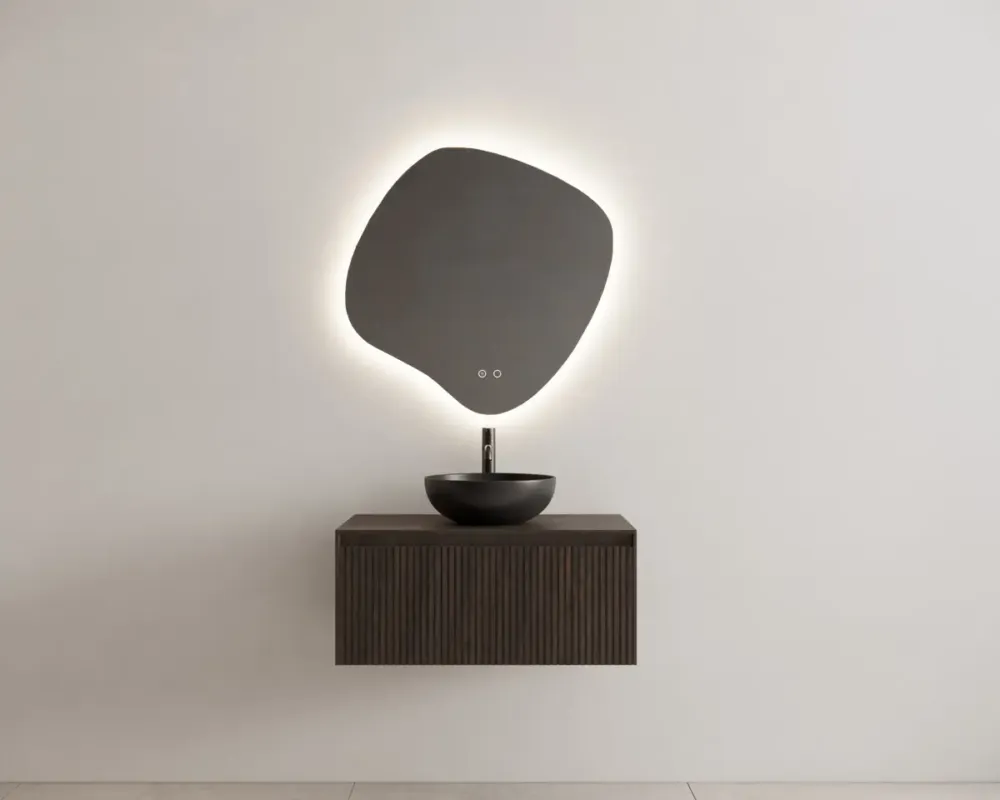 Superprijs Gliss Design Timotheus badmeubel met ribbelfront 80cm charcoal met zwarte waskom