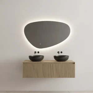 Tijdelijk Beschikbaar Gliss Design Timotheus badmeubel met ribbelfront 140cm ash gray met zwarte waskom