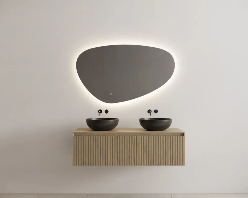Tijdelijk Beschikbaar Gliss Design Timotheus badmeubel met ribbelfront 140cm ash gray met zwarte waskom