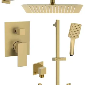 Merkproduct Sapho Cubemix inbouw regendouche vierkant 30cm met wandarm, handdouche en glijstang goud mat