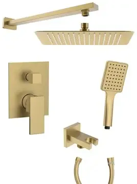 Korting Sapho Cubemix inbouw regendouche vierkant 30cm met wandarm en handdouche goud mat