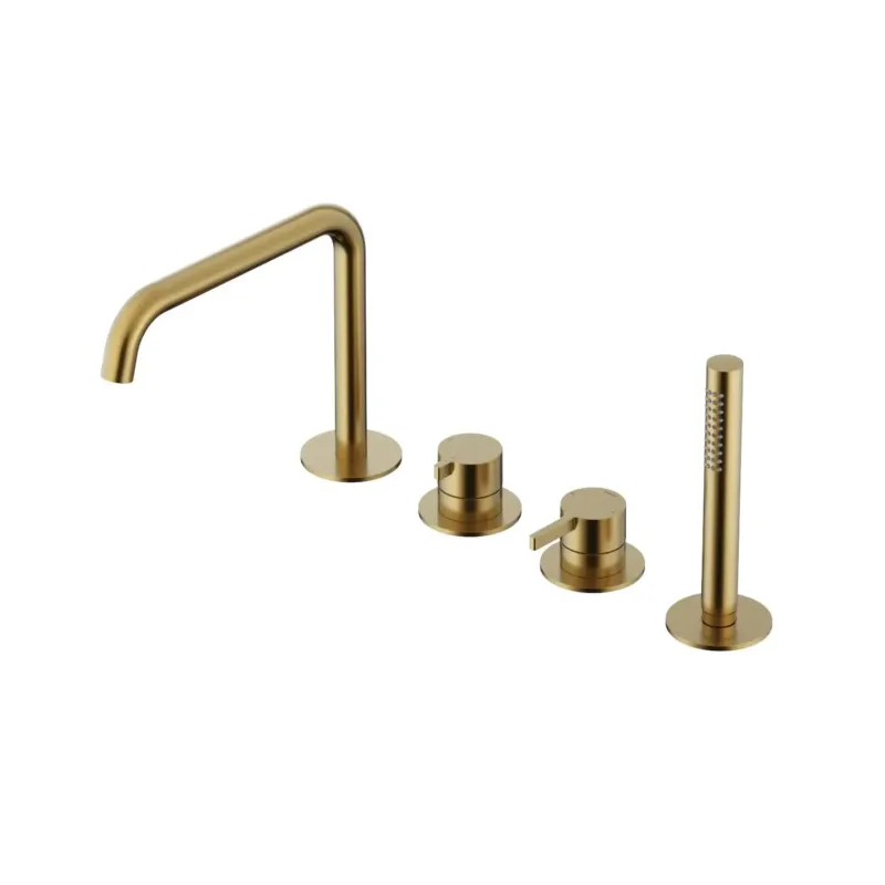 Hotbath ACE 2-wegs badrandcombinatie met uitloop en handdouche messing geborsteld PVD Goedkoop